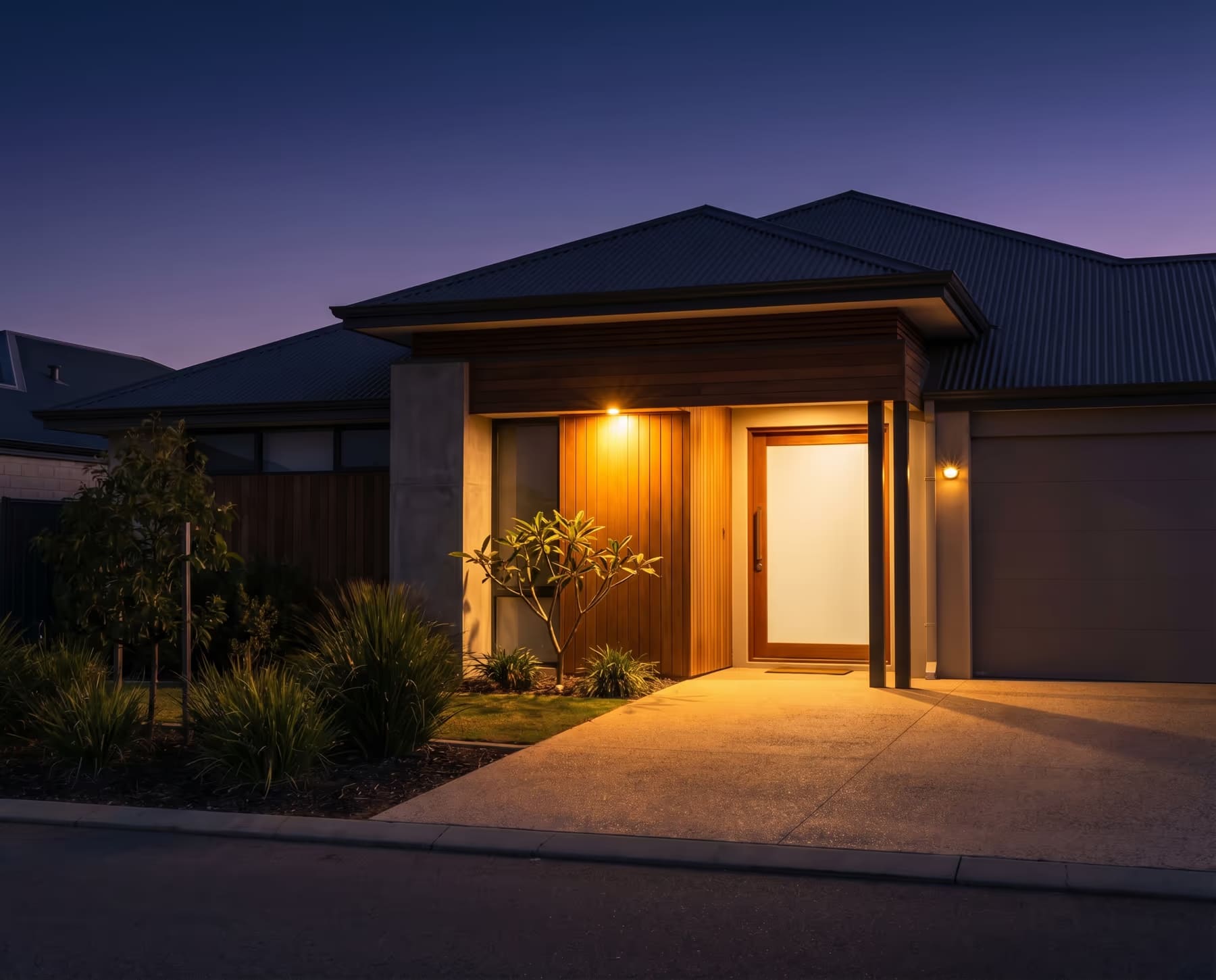 A modern Perth home at sunset